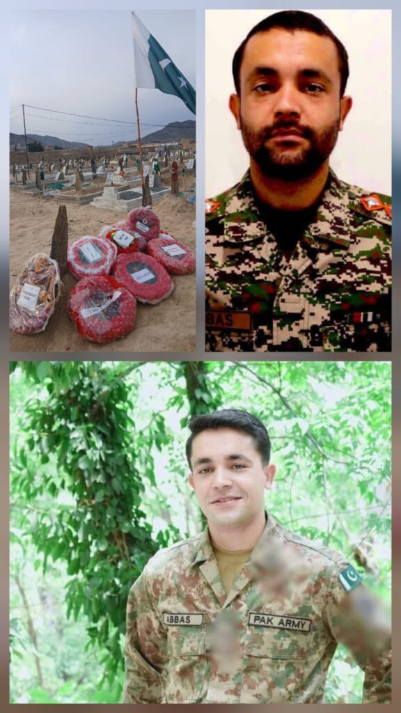 د پاکستان پوځ سرتیري عباس شینواري په قبر باندې د پاکستان قامي شین او سپین بیرغ هم پورته کړې شوې دې