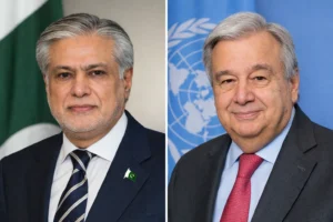 د پاکستان د بهرنیو چارو وزیر اسحاق ډار او د ملګرو ملتونو سرمنشي انتونیو ګوتریش د ټیلیفوني خبرو پر مهال د لوېدیځې اسیا پر وضعیت، نړیوال امنیت او د سولې د هڅو پر پیاوړتیا بحث وکړ؛ ملګرو ملتونو د پاکستان د ډیپلوماټیک رول ستاینه وکړه